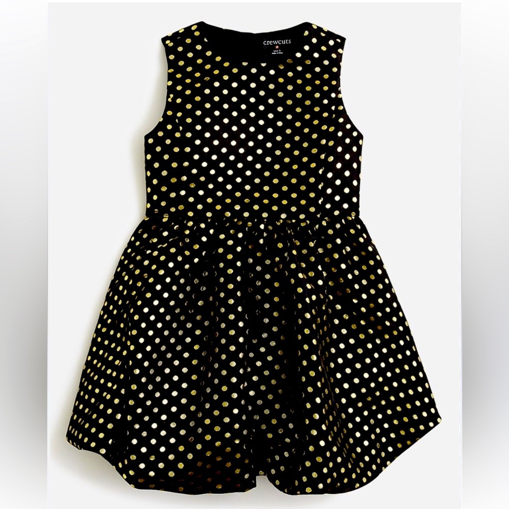 J. Crew Crewcuts Black Gold Polka Dot Bubble Skirt Dress Metallic Jacquard